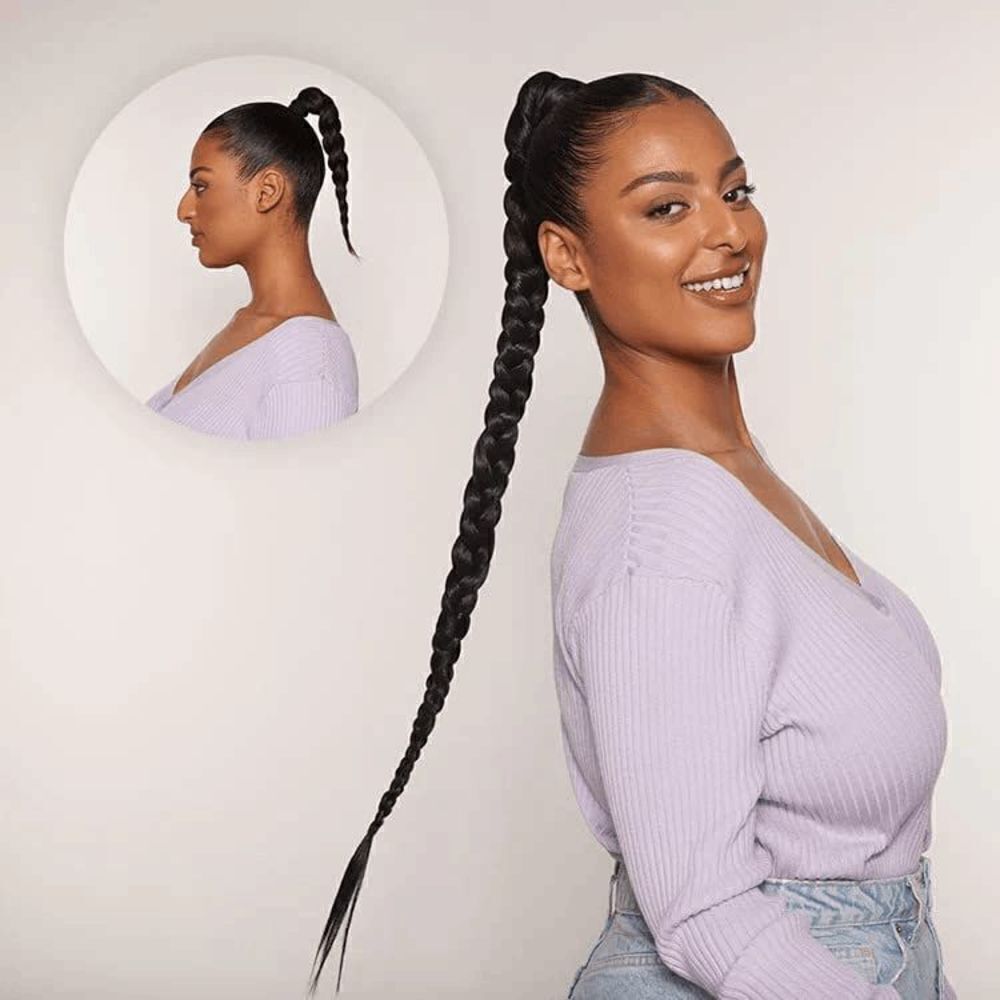 28" Ponytail Extension Long Straight DIY Braided Hair Natural Black Color